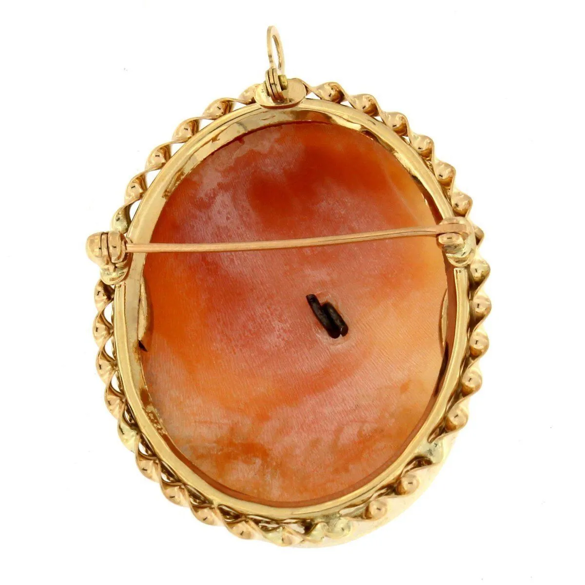 Estate Solid 14k Yellow Gold Diamond Shell Cameo Victorian Brooch Pin Pendant