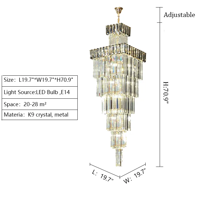 Extra Large Vertical Crystal Staircase Chandelier Foyer Ceiling Light Fixture in Gray/Amber Brim