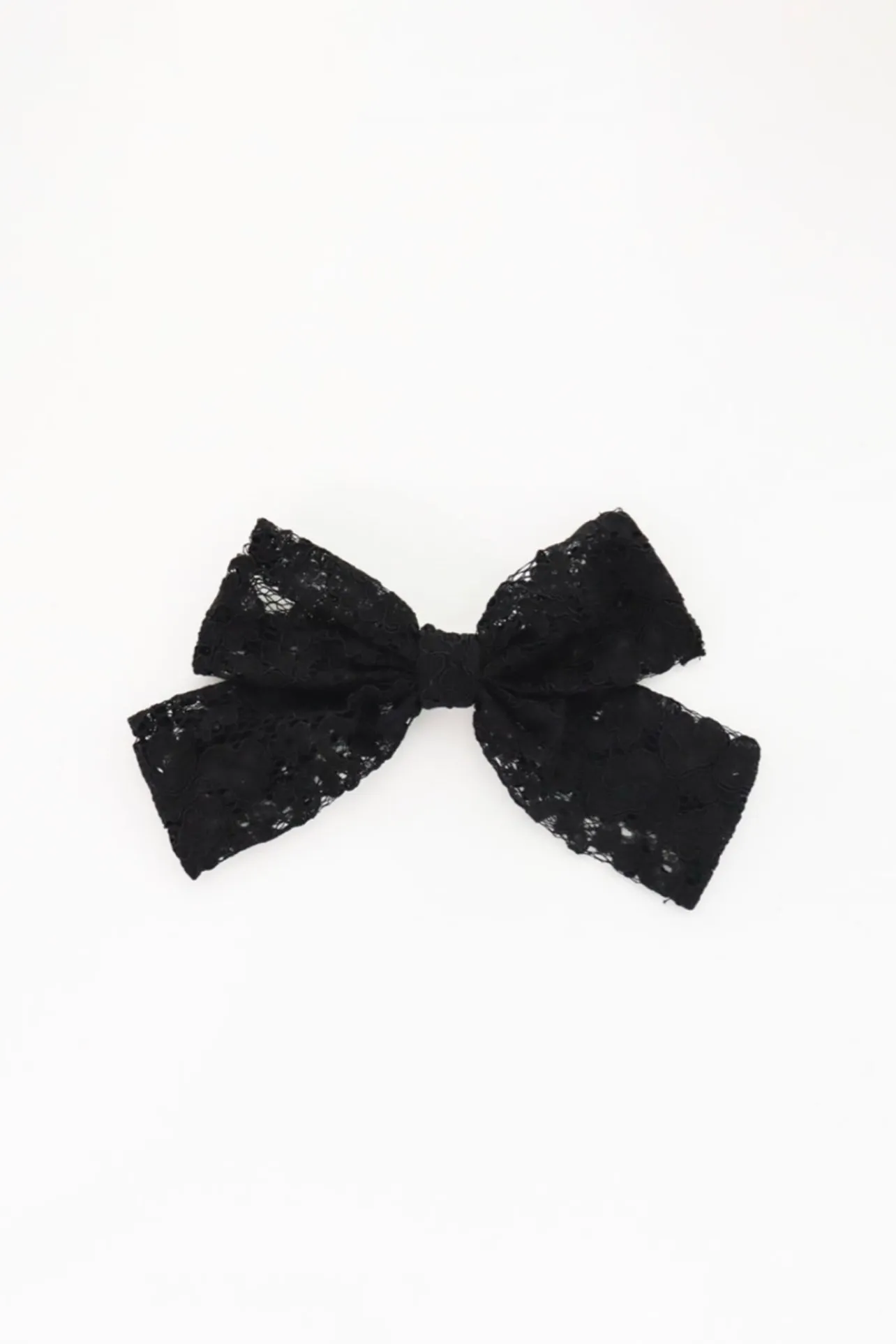 Eyelet Embroidered Fabric Big Bow Black & White Large Hair Barrette Clip