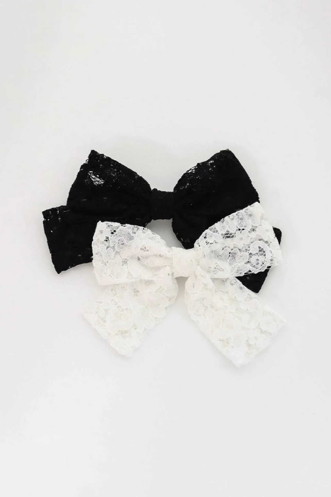 Eyelet Embroidered Fabric Big Bow Black & White Large Hair Barrette Clip