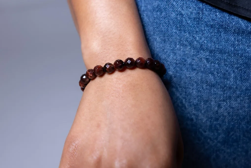 Faceted Red Tigers Eye Natural Gemstone Bracelet