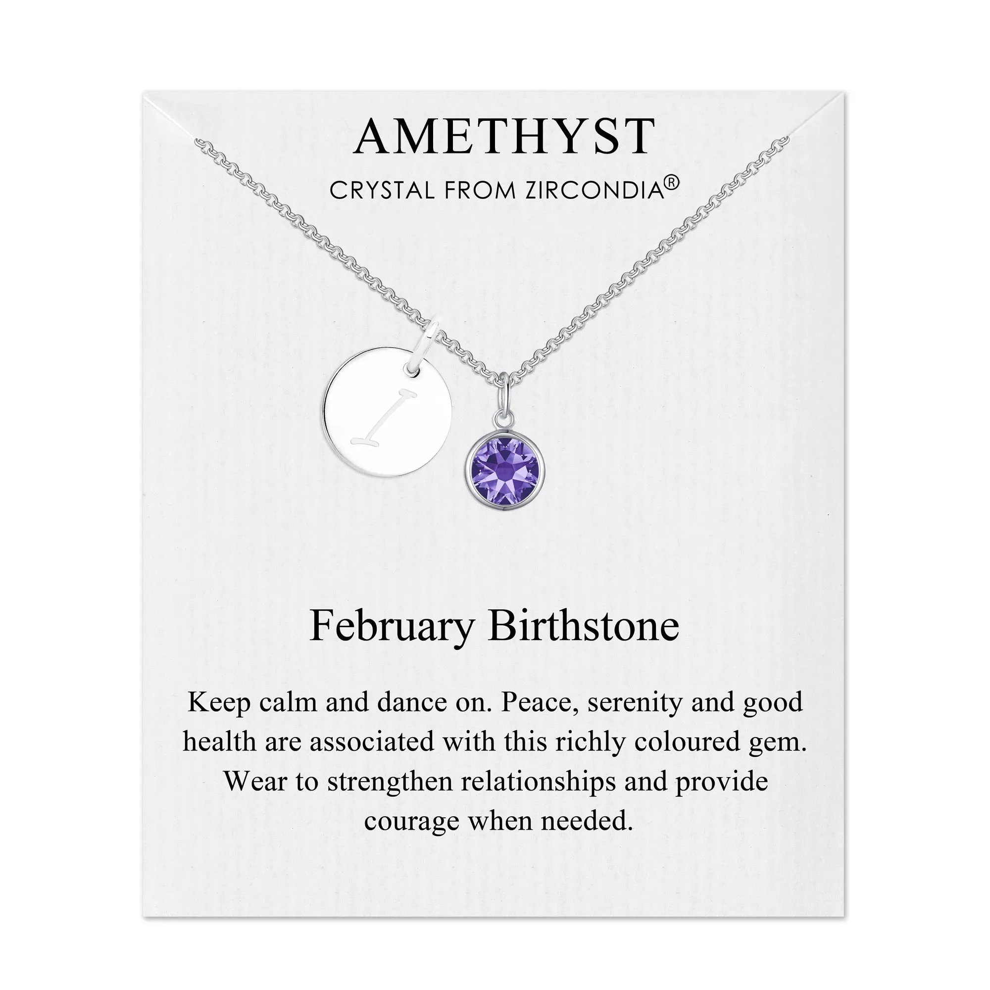 February (Amethyst) Birthstone Necklace with Initial Charm (A to Z) Created with Zircondia® Crystals