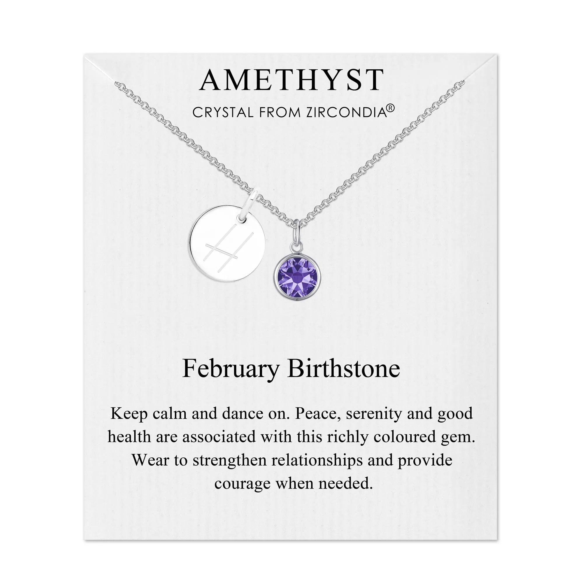 February (Amethyst) Birthstone Necklace with Initial Charm (A to Z) Created with Zircondia® Crystals