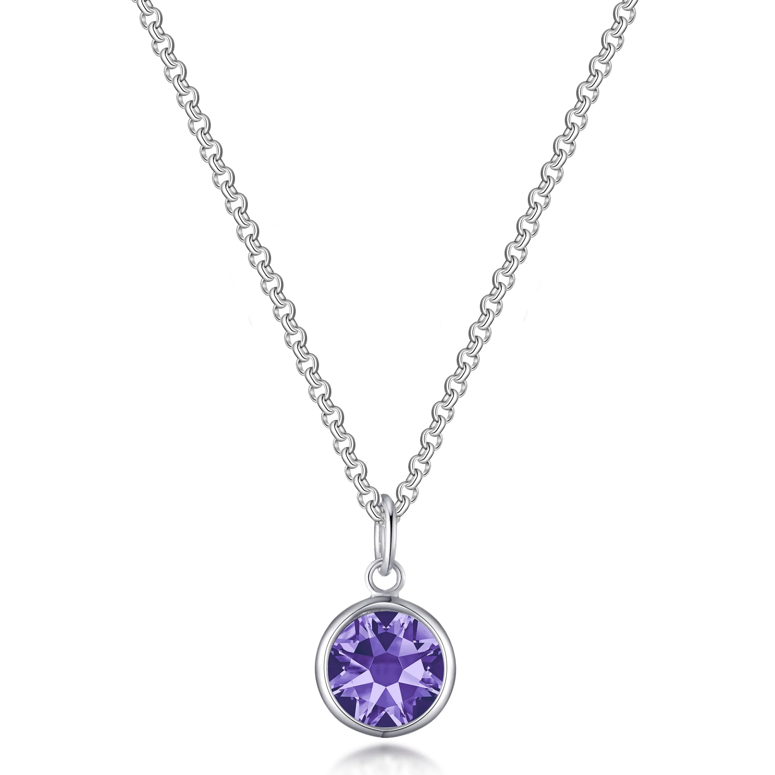 February (Amethyst) Birthstone Necklace with Initial Charm (A to Z) Created with Zircondia® Crystals