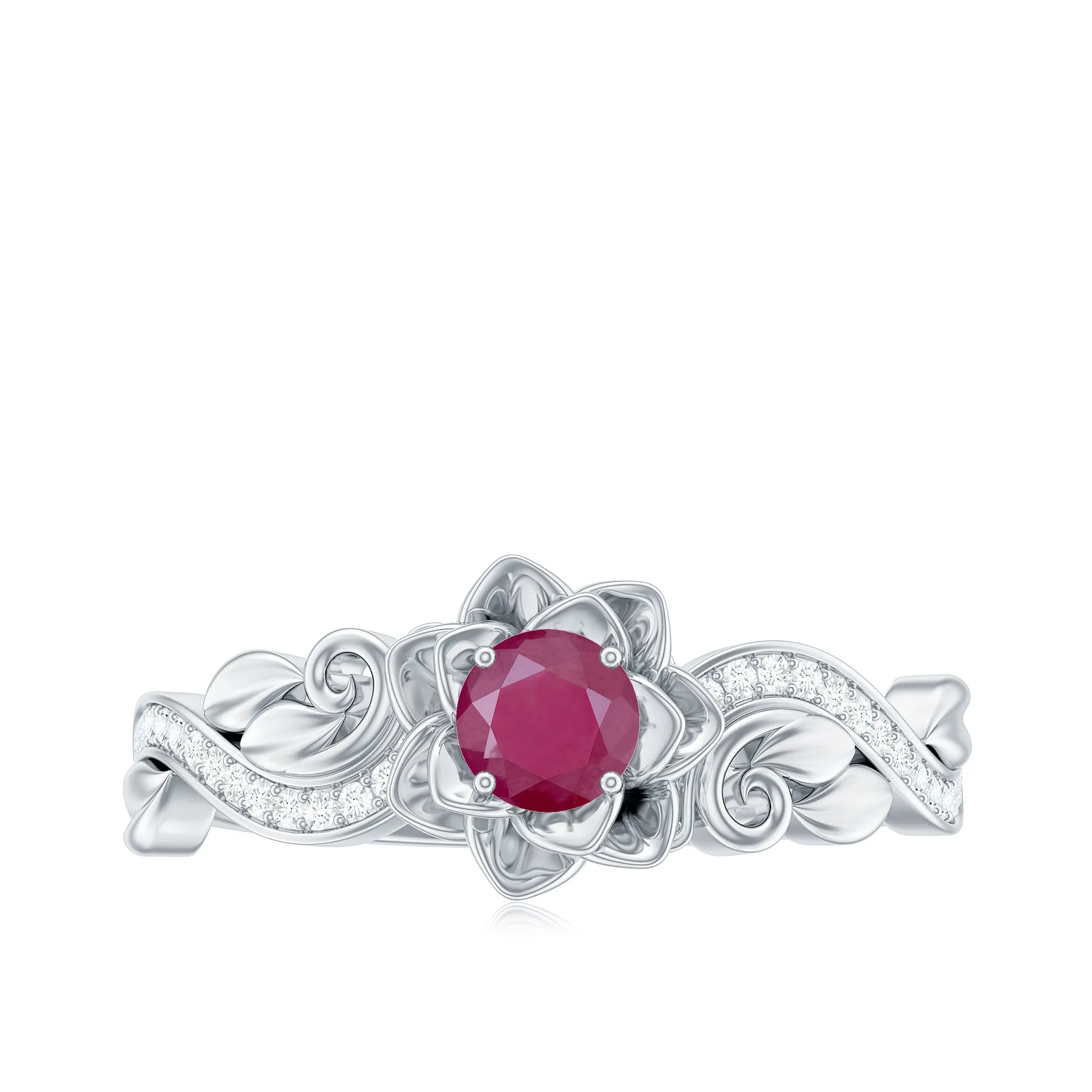 Flower Inspired Ruby and Diamond Engagement Ring