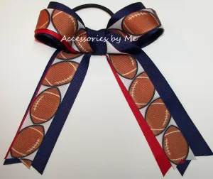 Football Red Blue Ponytail Holder Bow