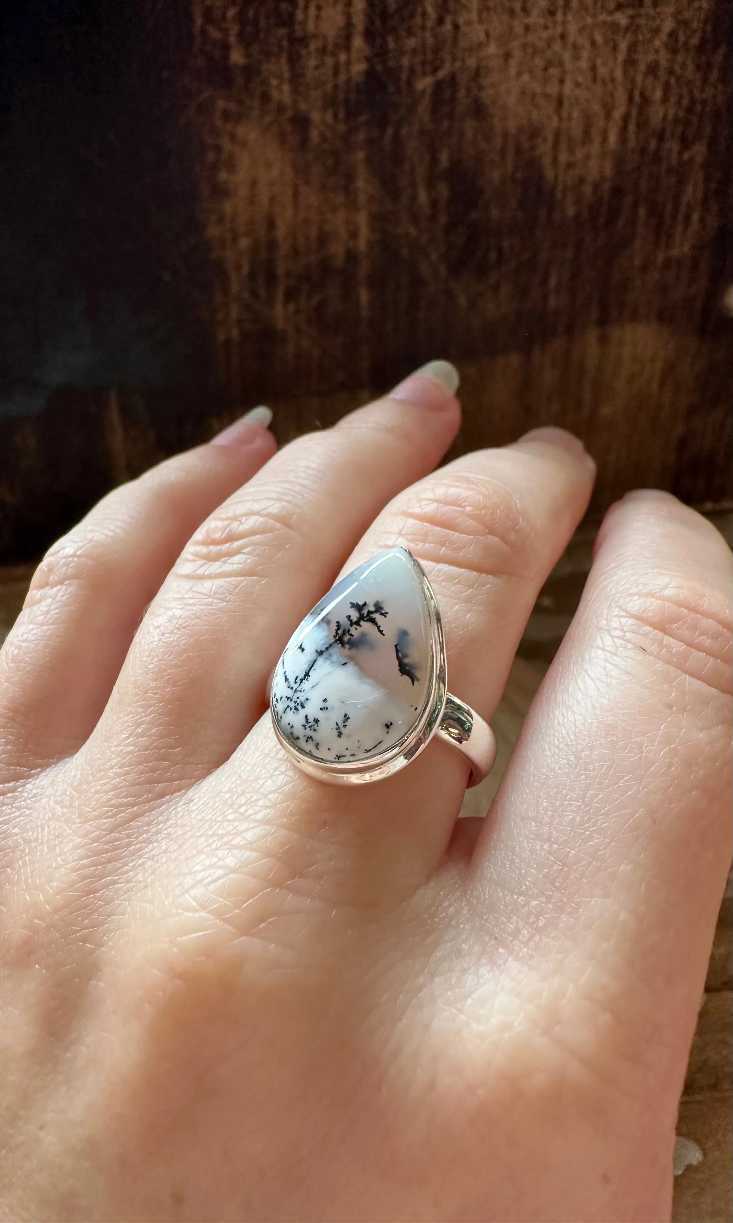 FOREST DENDRITIC OPAL Sterling Silver Ring • Size 8