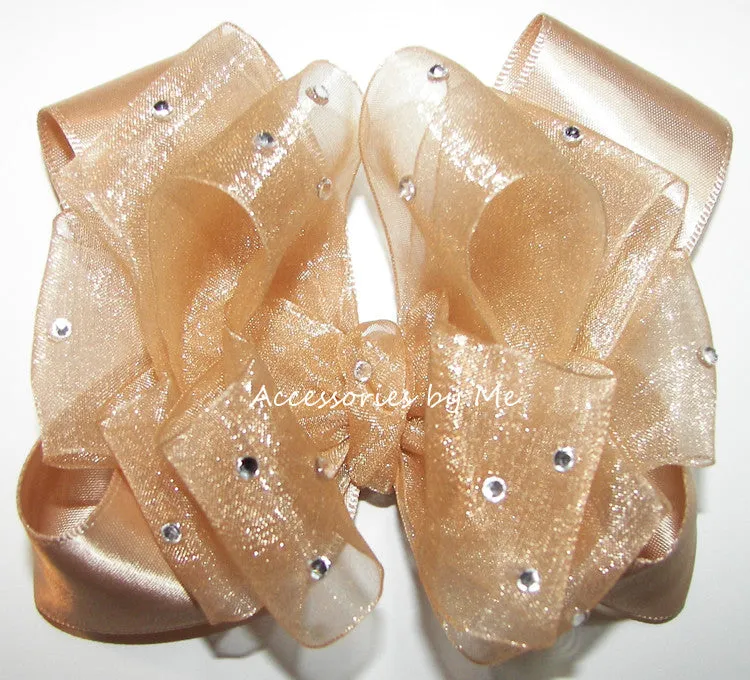 Glitzy Gold Organza Satin Hair Bow