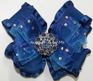 Glitzy Navy Blue Ombre Ruffle Hair Bow