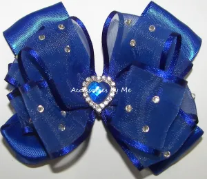 Glitzy Royal Blue Organza Satin Hair Bow