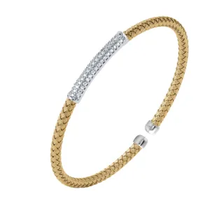 Gold Plated Mesh Flex Cuff Bracelet with CZ Bar (SI5325)