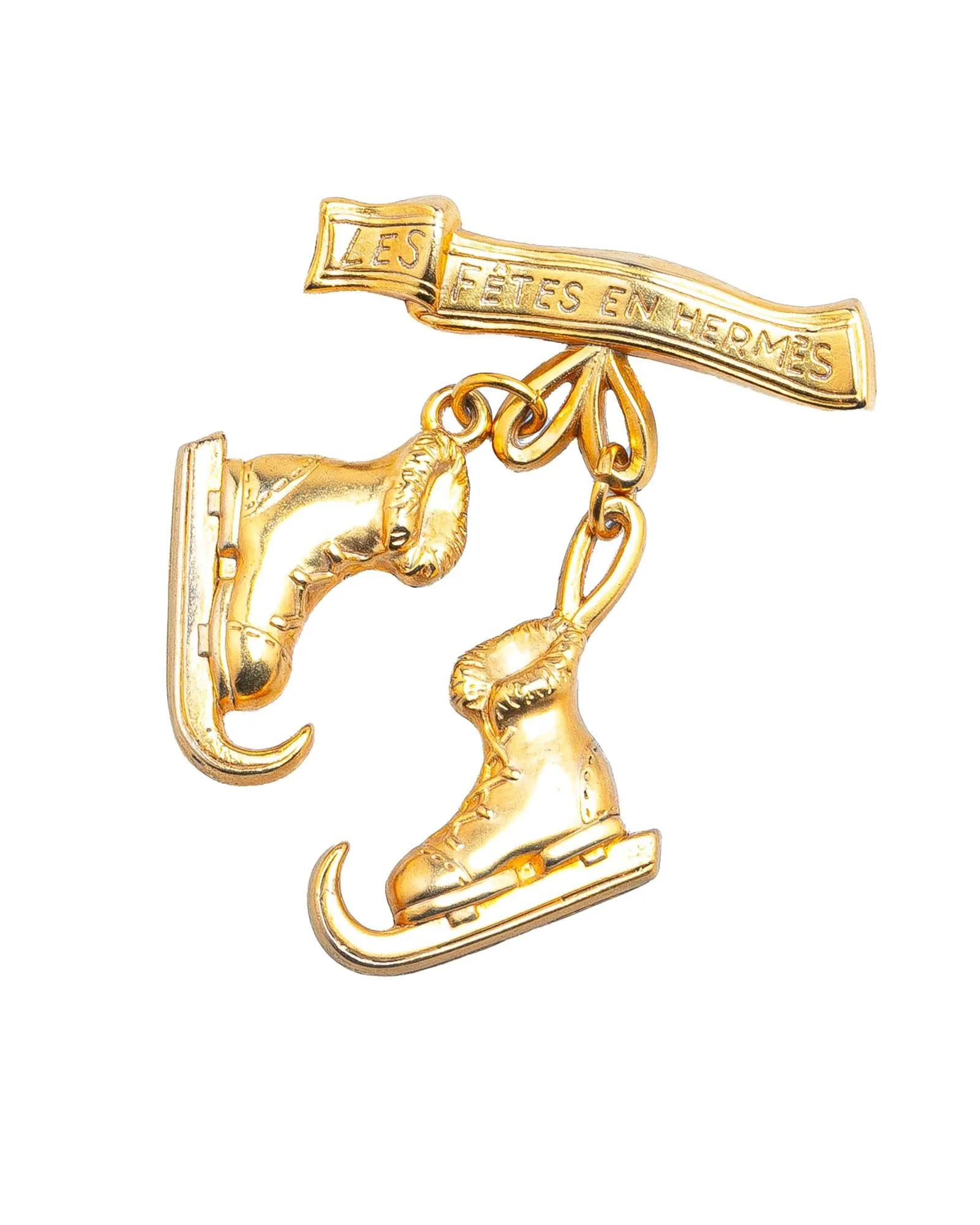 Gold Plated Skate Pin Brooch with Back Pin Closure