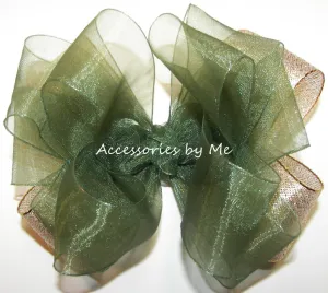 Green Gold Organza Hair Bow