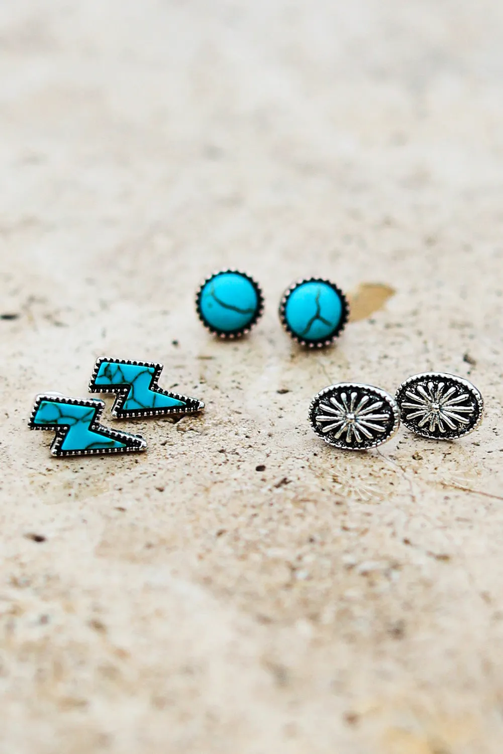 Green Three-piece Turquoise Stud Earrings Set