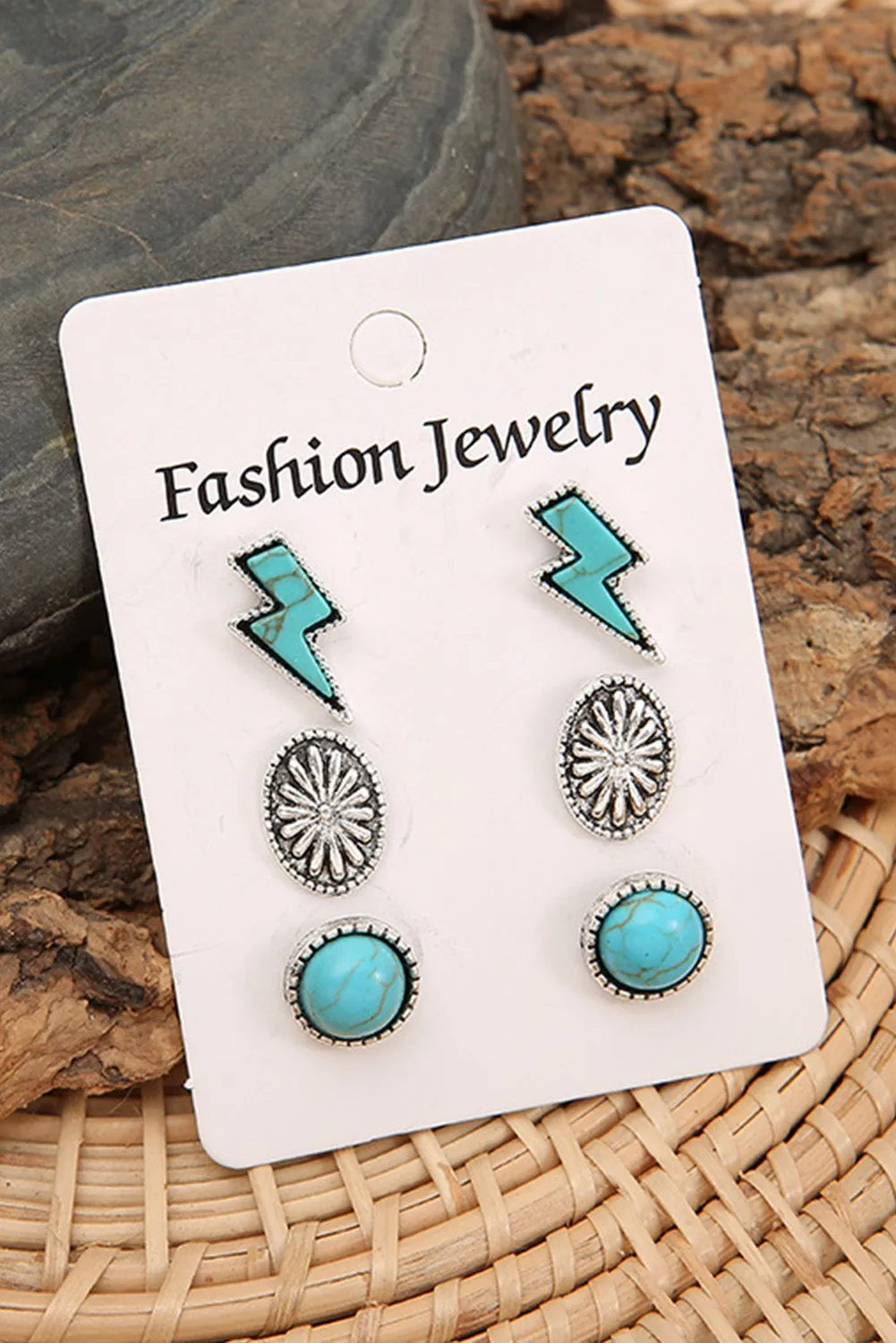 Green Three-piece Turquoise Stud Earrings Set