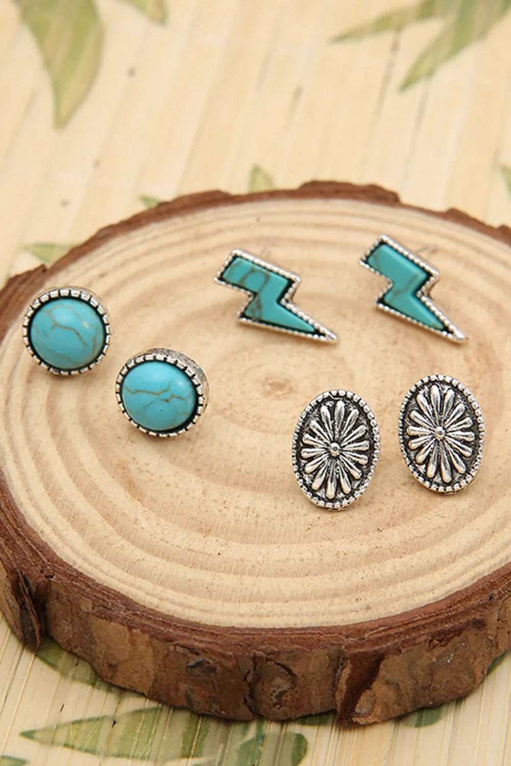 Green Three-piece Turquoise Stud Earrings Set