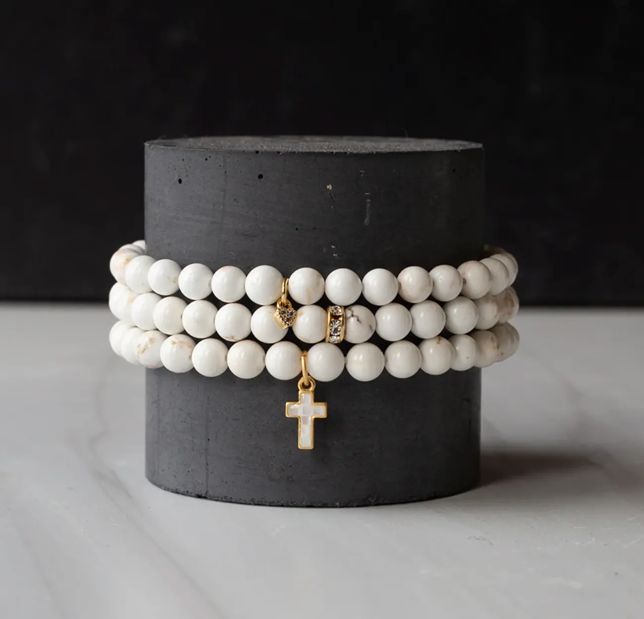 Howlite Cross Bracelet