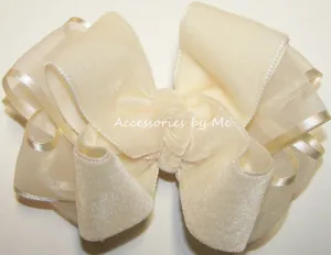 Ivory Velvet Organza Hair Bow