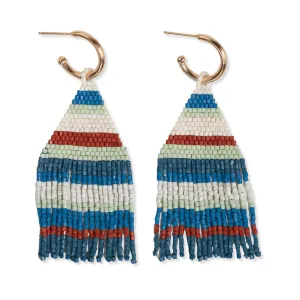 James Teal Stripe Beaded Fringe Earrings