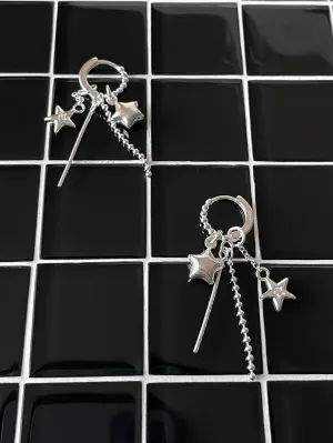 Kiki 925 Sterling Silver Tassel Star Hoop Earrings