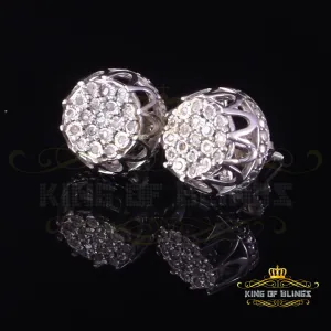 King Of Bling's 0.08ct Diamond 925 Sterling White Silver for Men's & Womens Stud Crown Earrings