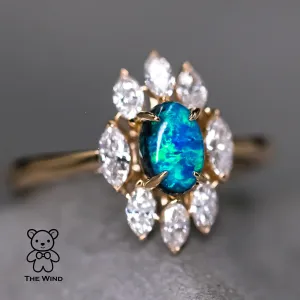 La Eternidad - N1 Black Opal Marquise Diamond Engagement Ring 18K Yellow Gold