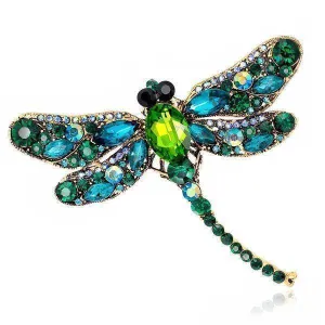 Large Crystal Rhinestone Dragonfly Brooch Pin