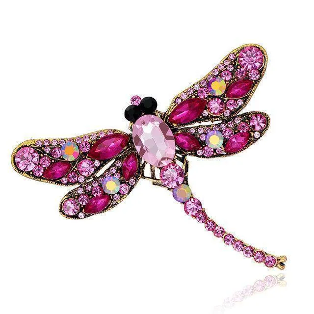 Large Crystal Rhinestone Dragonfly Brooch Pin