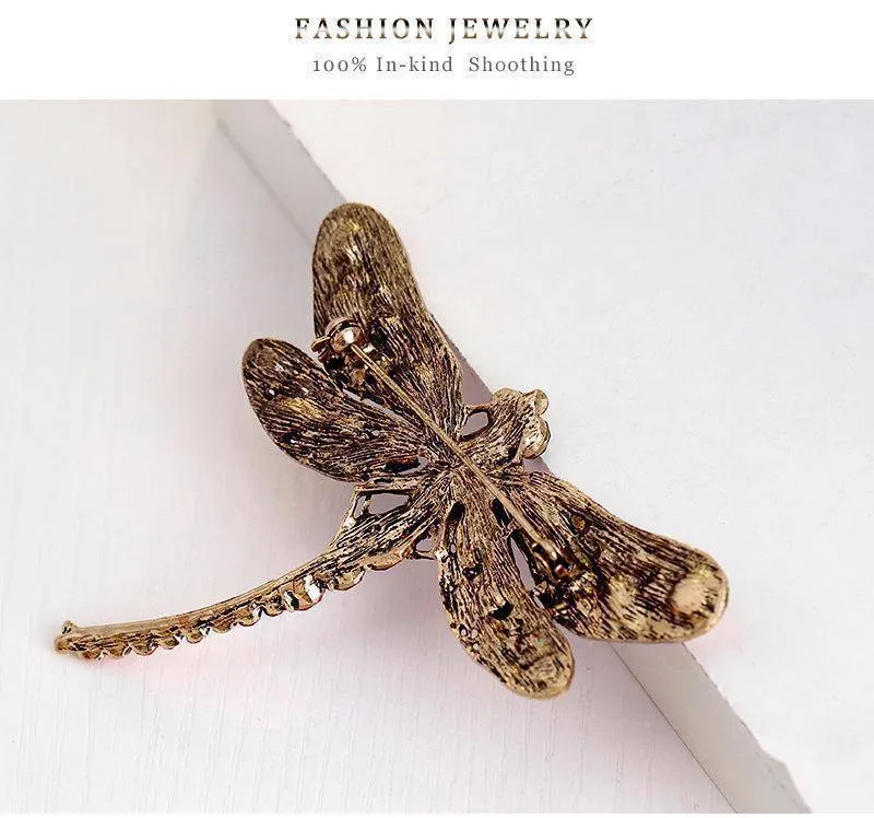 Large Crystal Rhinestone Dragonfly Brooch Pin