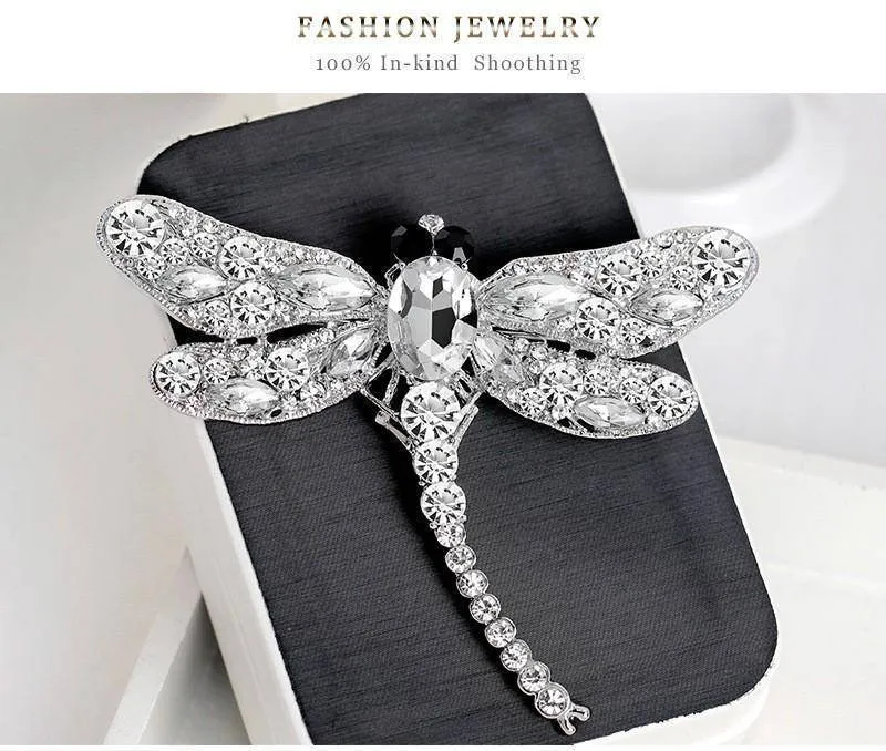 Large Crystal Rhinestone Dragonfly Brooch Pin