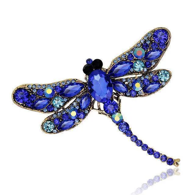 Large Crystal Rhinestone Dragonfly Brooch Pin