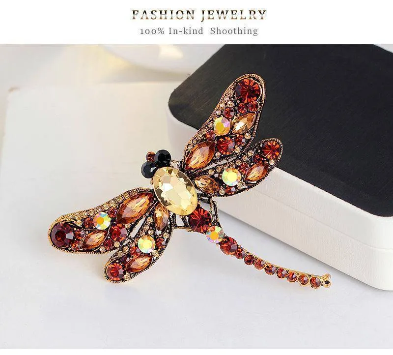 Large Crystal Rhinestone Dragonfly Brooch Pin