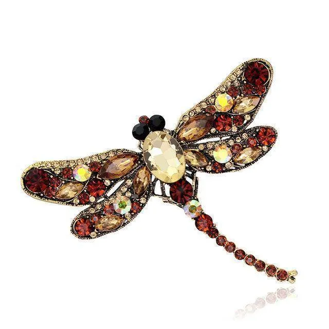 Large Crystal Rhinestone Dragonfly Brooch Pin