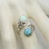 Larimar/White Opal, Two 8mm Round, Adjustable Ring 6-9