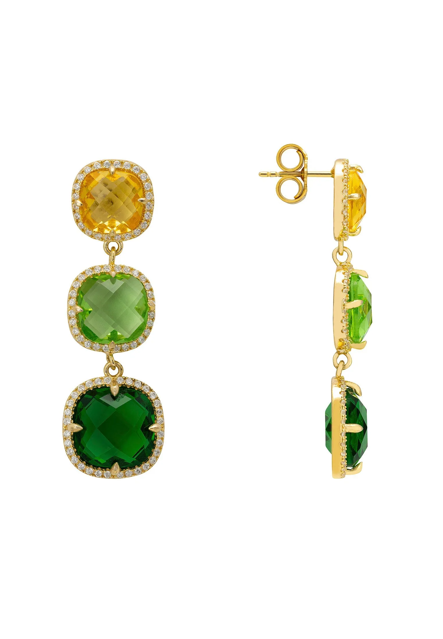 Latelita London Knightsbridge Earrings Gold Green Citrus