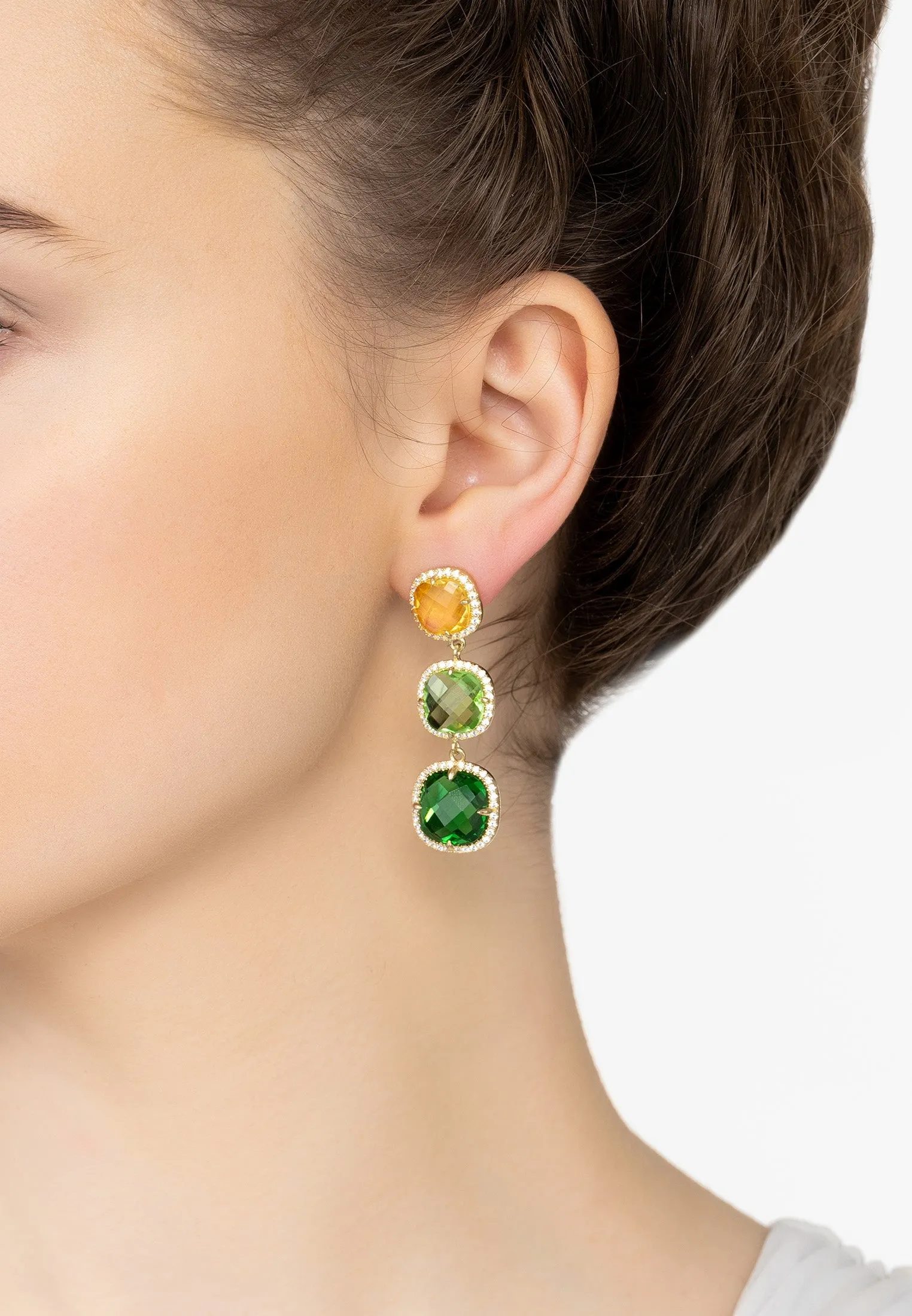 Latelita London Knightsbridge Earrings Gold Green Citrus