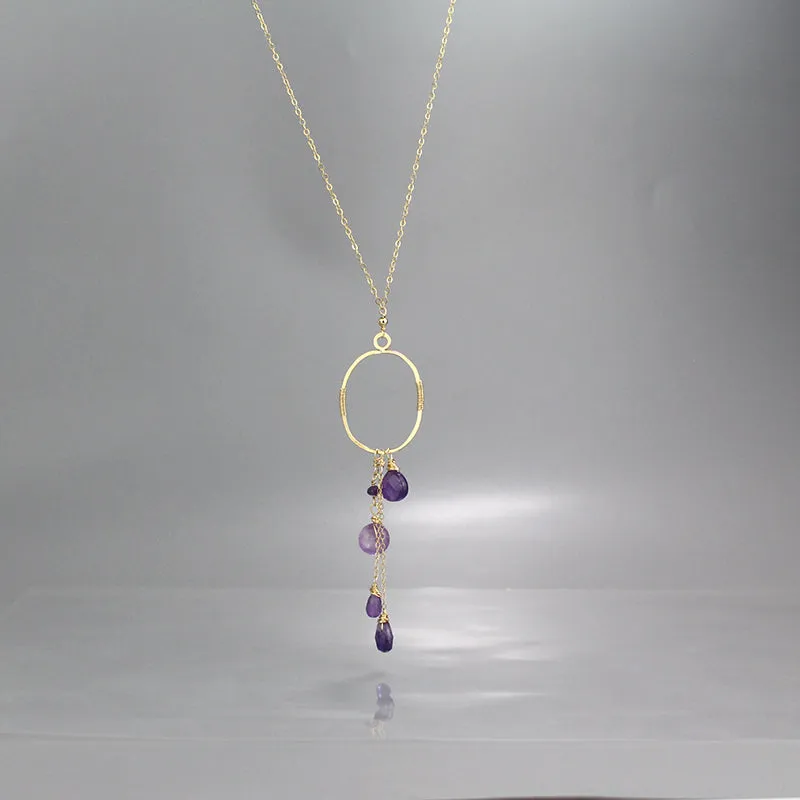 Long Amethyst Hoop Necklace