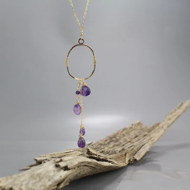 Long Amethyst Hoop Necklace