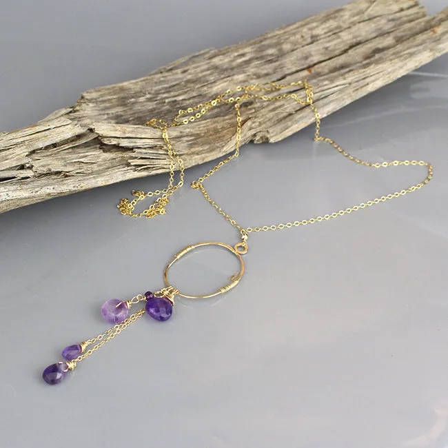 Long Amethyst Hoop Necklace