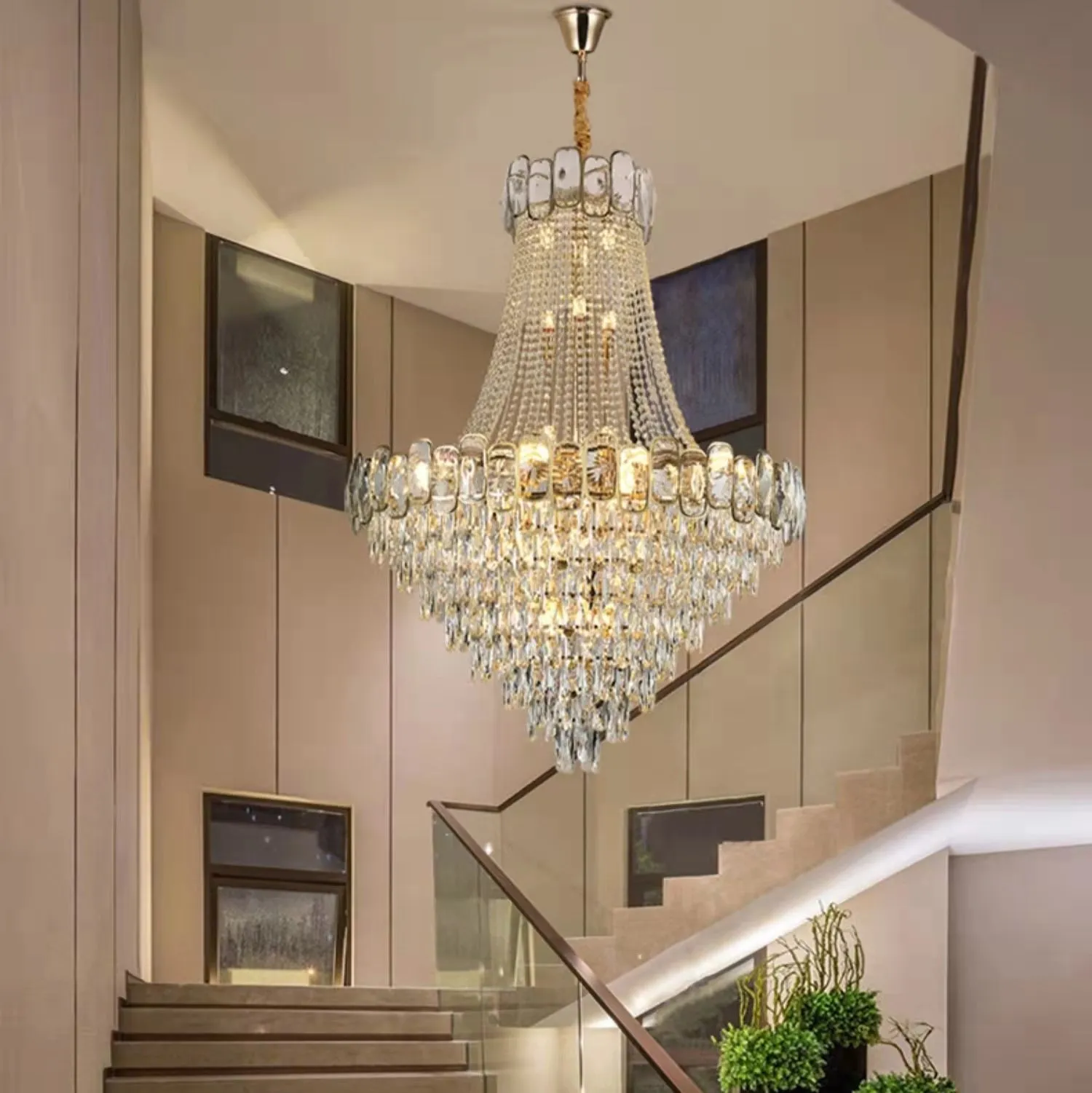 Luxury Funnel Crystal Chandelier for High-ceiling