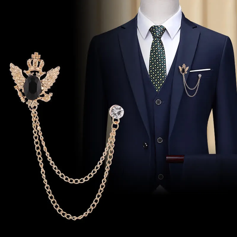 Men's Eagle King Crown Chain Brooch