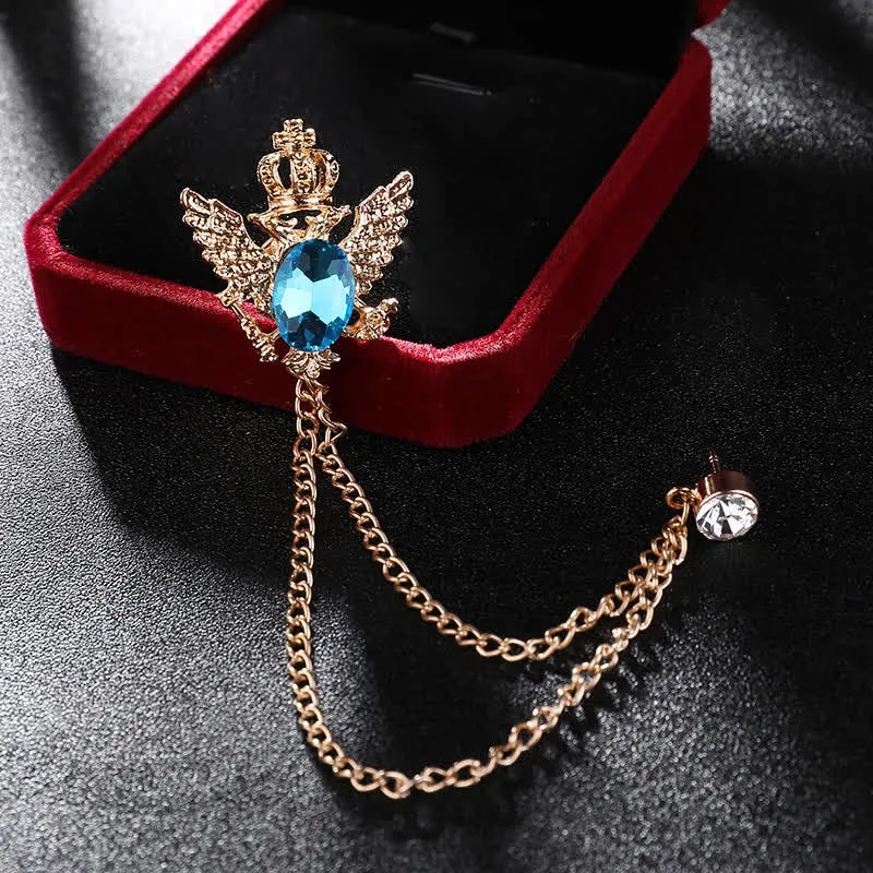 Men's Eagle King Crown Chain Brooch