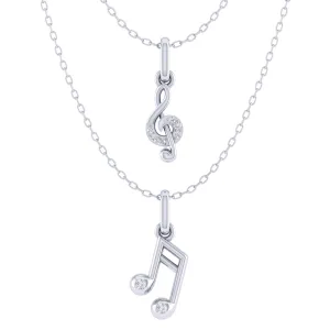 Musical Treble Clef and Eighth Note Layered 1/20 Cttw Natural Diamond Pendant Necklace set in 925 Sterling Silver…