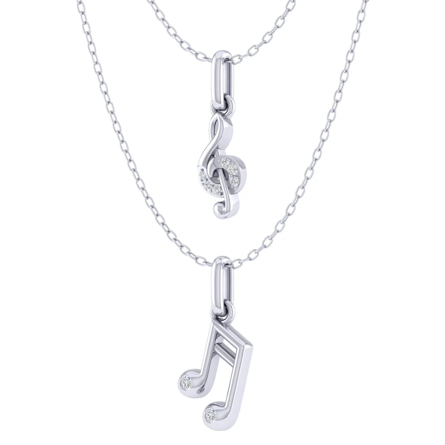 Musical Treble Clef and Eighth Note Layered 1/20 Cttw Natural Diamond Pendant Necklace set in 925 Sterling Silver…