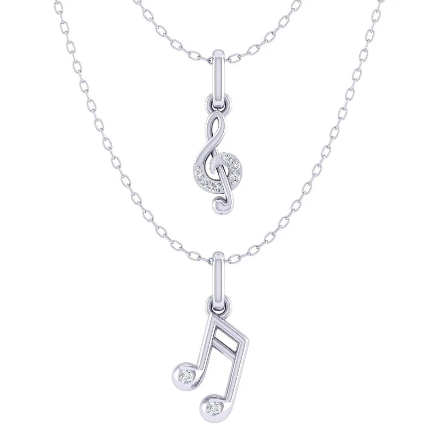 Musical Treble Clef and Eighth Note Layered 1/20 Cttw Natural Diamond Pendant Necklace set in 925 Sterling Silver…