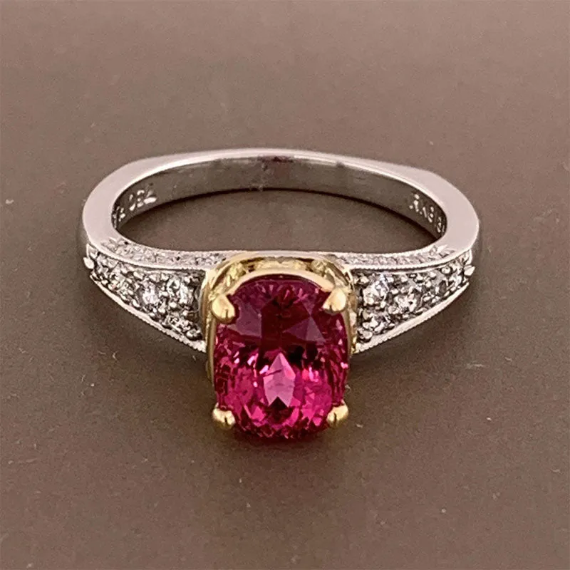 Natural Ruby Yellow and White Diamond Platinum Gold Ring, GIA