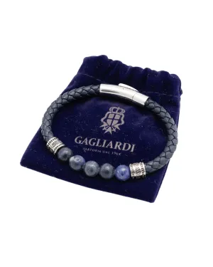 Navy Braided Leather & Gemstone Bead Bracelet