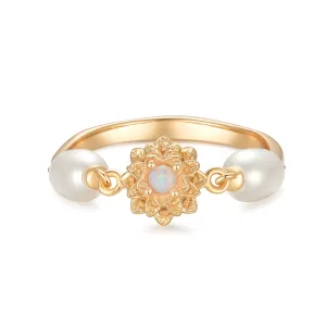 Opal & Freshwater Pearl Gold Ring - Marigold