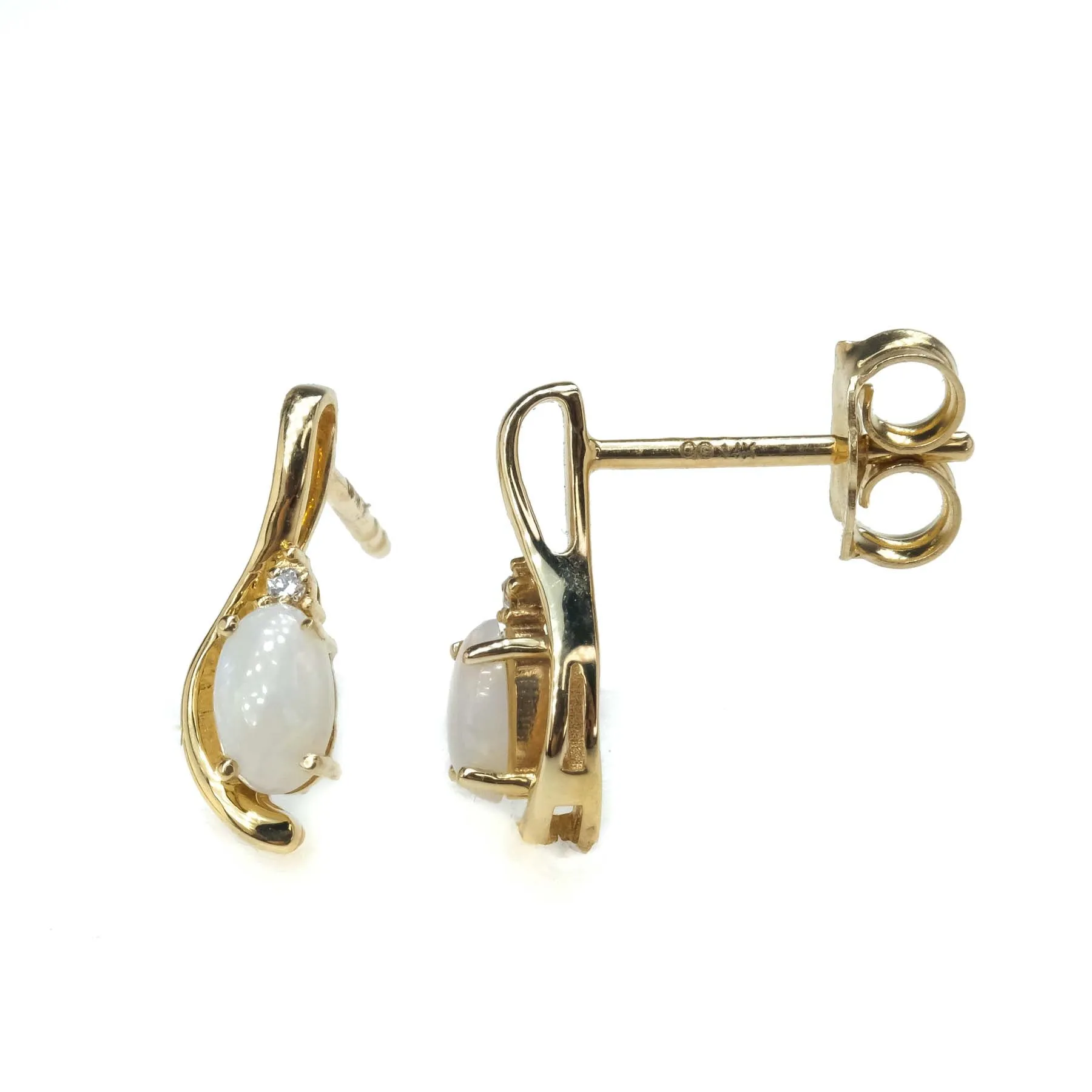 Opal and Diamond Stud Earrings in 14K Yellow Gold