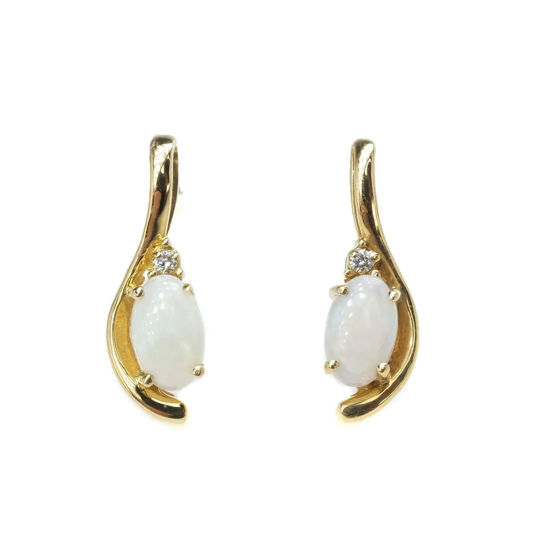 Opal and Diamond Stud Earrings in 14K Yellow Gold